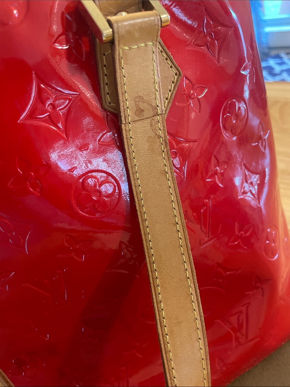 Louis Vuitton Red Vernis Patent Tote with Tan Vachetta Handles - Picture 15 of 15